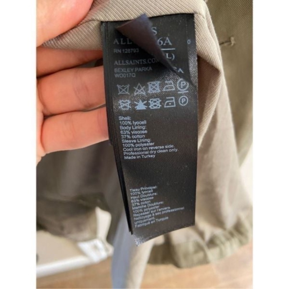 All Saints Beige trench coat long line hooded XSmall - Picture 12 of 12